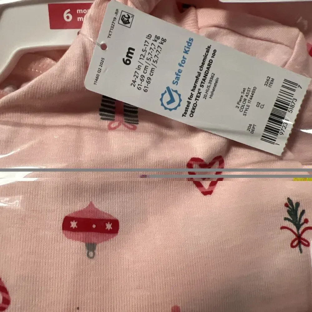 Carter’s Baby Girl 6M Christmas Footed Sleeper Hat 2 Piece Set NWT